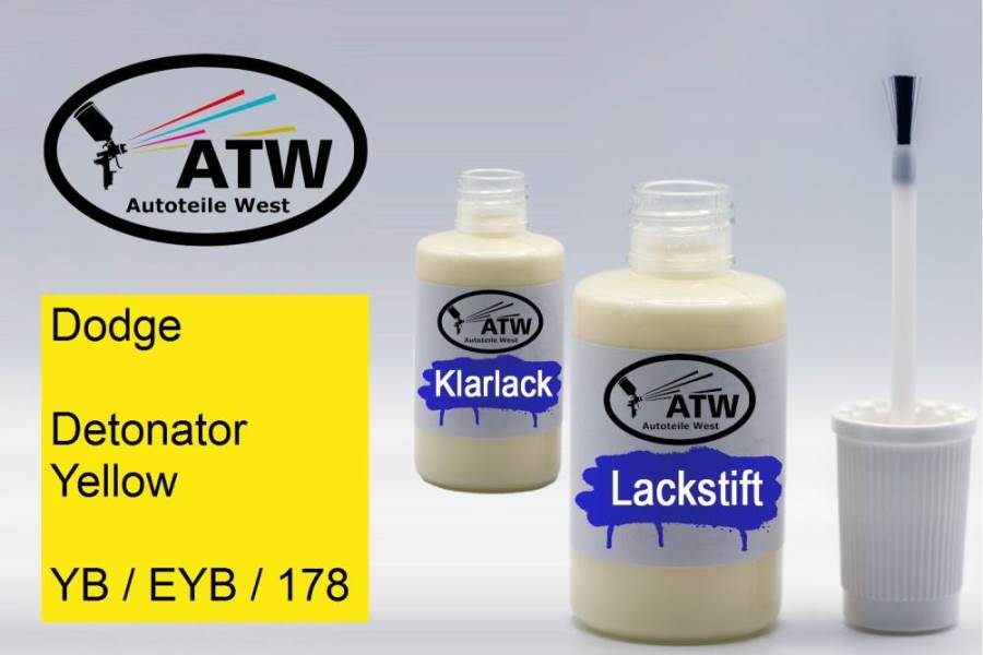 Dodge, Detonator Yellow, YB / EYB / 178: 20ml Lackstift + 20ml Klarlack - Set, von ATW Autoteile West.